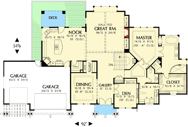 Plan 69170AM: Hillside Craftsman with Finished Lower Level - 4435 Sq Ft - Floor Plan - Main Level - Craftsman, Mountain, Northwest