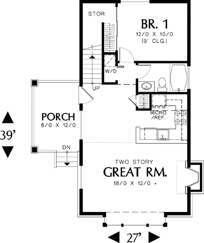 Plan 69172AM: Side Porch Entry - Floor Plan - Main Level - Northwest, Shingle, Vacation