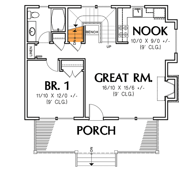 Plan 69173AM: Country Retreat with Second Floor Loft - 950 Sq Ft - Floor Plan - Basement version - Cabin, Cottage, Country, Traditional, Vacation