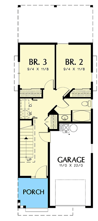 Plan 69183AM: Narrow Craftsman Plan with Covered Porch - Floor Plan - Main Level - Northwest