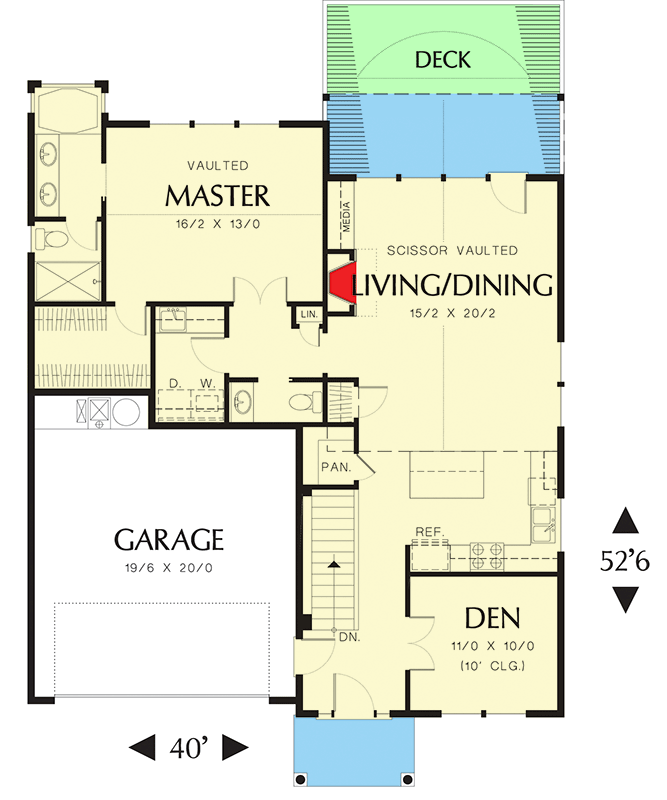 Plan 69262AM: Colonial Plan for a Down Slope - Floor Plan - Main Level - Colonial, Northwest, Traditional