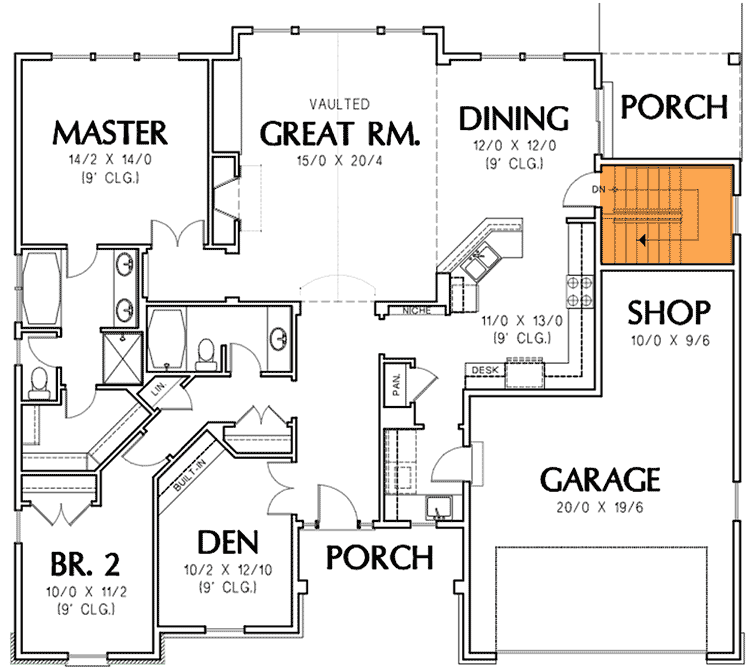Plan 6929AM: Ideal for Empty Nesters or First-time Buyers - Floor Plan - Basement Stairs - Craftsman, Northwest