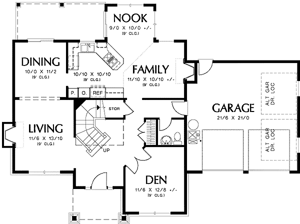 Plan 69314AM: Craftsman Plan with Mission Style Window - Floor Plan - Main Level - Northwest