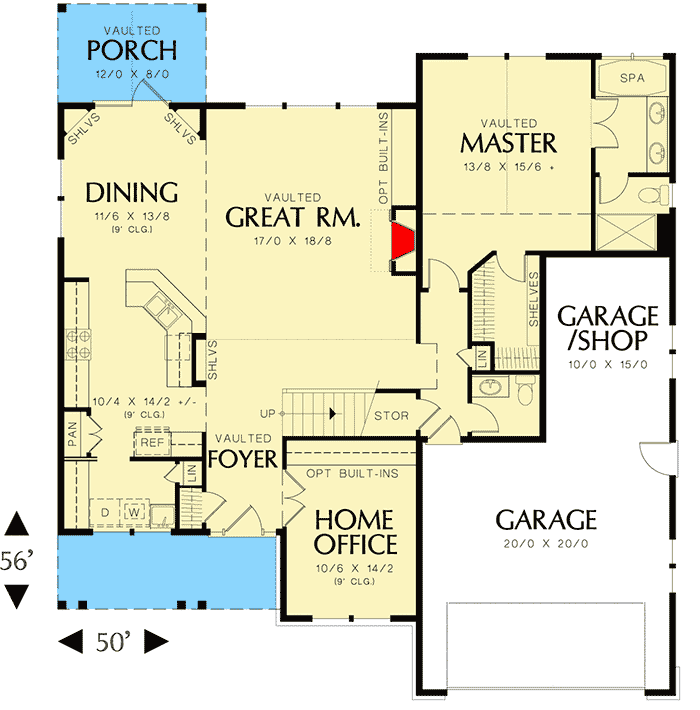 Plan 69315AM: Arts and Crafts Influenced 3-Bed House Plan - Floor Plan - Main Level - Craftsman, Northwest