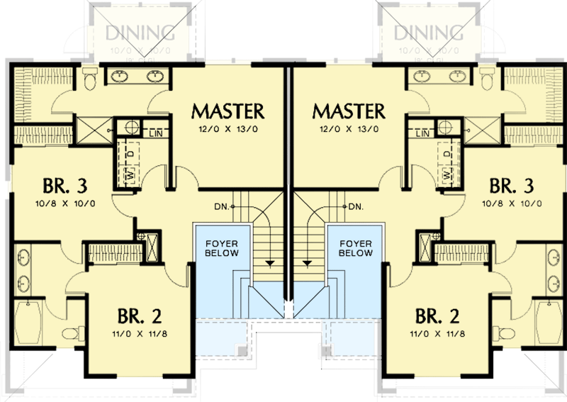 Plan 69378AM: Large Colonial Style Duplex Plan - Floor Plan - 2nd Floor