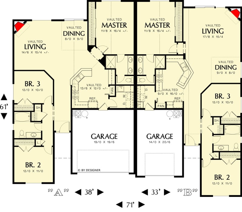 Plan 69389AM: Vaulted Kitchen and Corner Fireplace - Floor Plan - Main Level - Craftsman, Northwest
