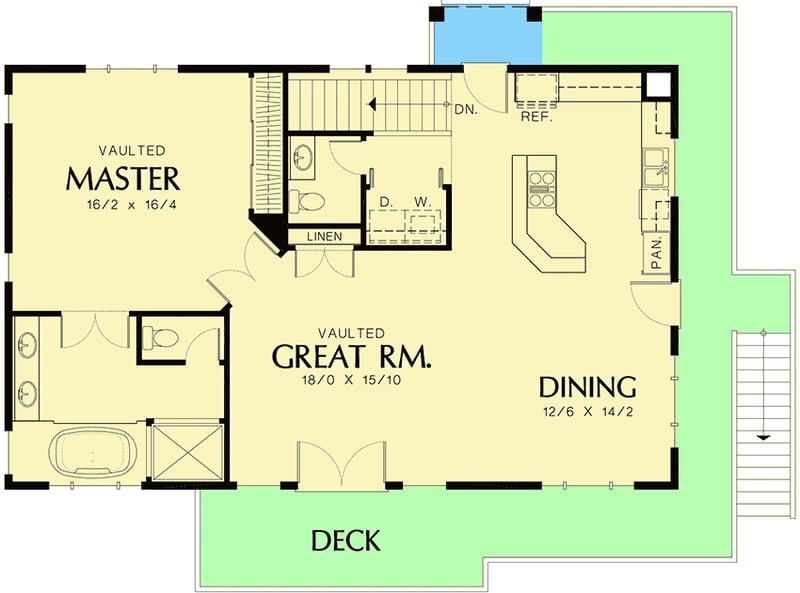 Plan 69394AM: One Bedroom Suite Over Four Car Garage - Floor Plan - Upper Level - Carriage