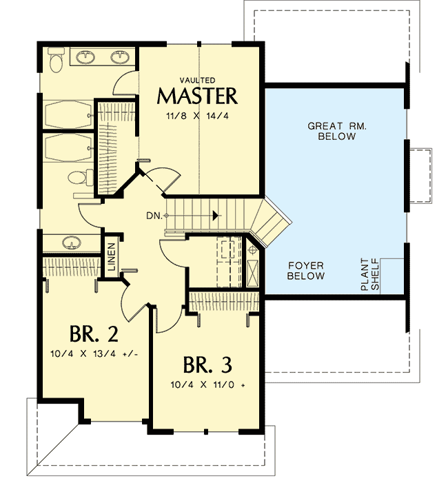 Plan 6943AM: Triple Gabled 1500 Square Foot 3-Bed House Plan - Floor Plan - 2nd Floor - Traditional