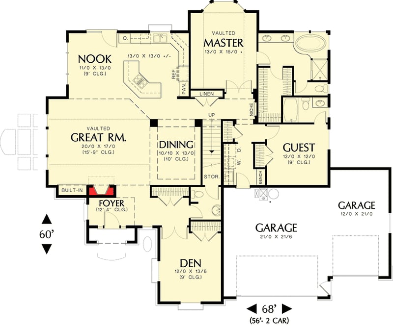 Plan 6944AM: Cedar Shingled Cottage - Floor Plan - Main Level - Northwest, Traditional