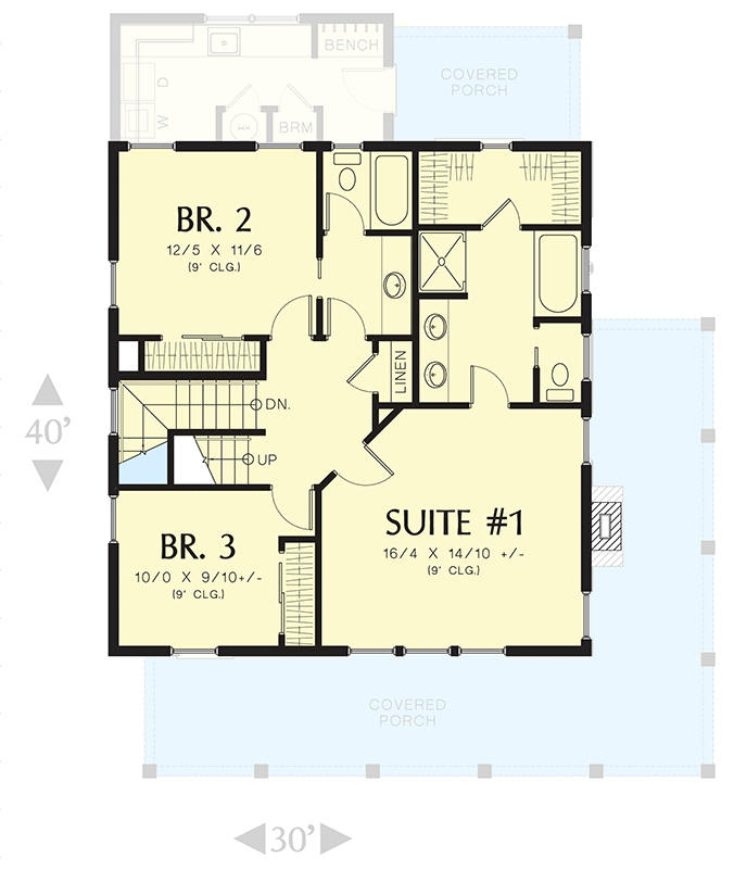 Plan 69443AM: Narrow Lot Country Home Plan with Finished Third Floor - 2719 Sq Ft - Floor Plan - 2nd Floor - Country