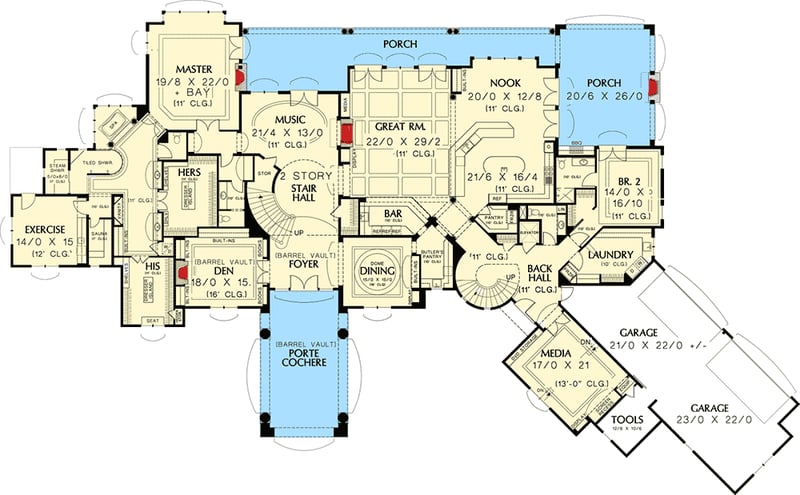Plan 69463AM: Spectacular European Showplace - Floor Plan - Main Level - European, French Country
