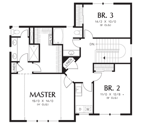 Plan 69482AM: Narrow Lot Home with Study - Floor Plan - 2nd Floor - Northwest