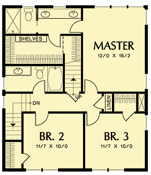 Plan 69506AM: 28-foot Wide Compact Craftsman with Third Story Bonus Level - Floor Plan - 2nd Floor - Craftsman, Northwest, Rustic