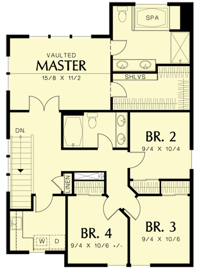 Plan 69508AM: 4 Bedroom House Plan with Vaulted Master and Upstairs Laundry - 1823 Sq Ft - Floor Plan - 2nd Floor - Northwest