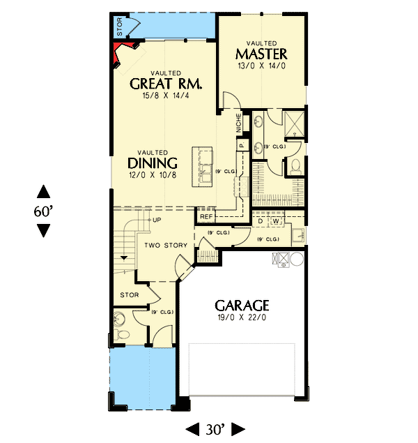 Plan 69546AM: Narrow Lot Traditional House Plan - 1712 Sq Ft - Floor Plan - Main Level - Northwest, Traditional