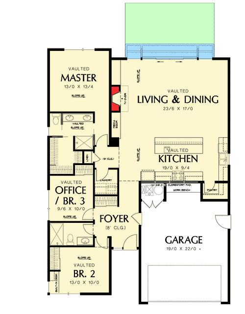 Plan 69547AM: One Story Contemporary For A Small Lot - Floor Plan - Main Level - Contemporary, Mid Century Modern, Northwest, Ranch, Vacation