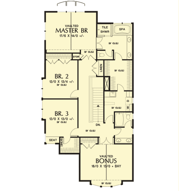Plan 69549AM: Narrow Lot Craftsman Home Plan - Floor Plan - 2nd Floor - Cottage, Craftsman, Traditional