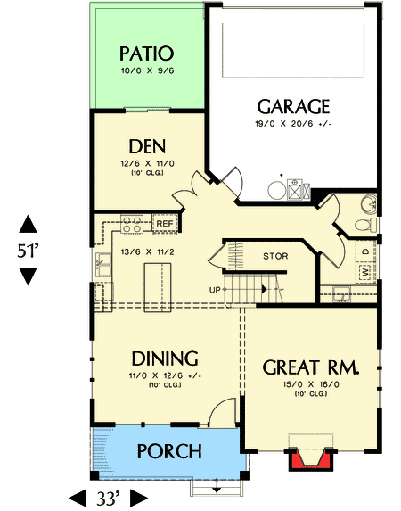 Plan 69576AM: Northwest Home Plan with Front Porch - Floor Plan - Main Level - Cottage, Craftsman, Northwest