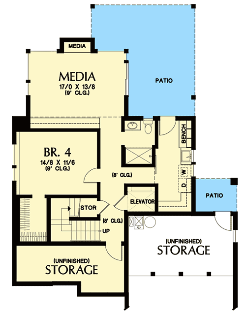Plan 69588AM: Contemporary Beauty For Sloping Lot - Floor Plan - Lower Level Walkout Basement - Mid Century Modern, Modern, Northwest