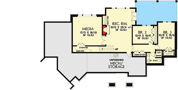Plan 69604AM: 3 Bed Angled Ranch with Finished Lower Level - Floor Plan - Lower Level - Craftsman, Northwest, Ranch