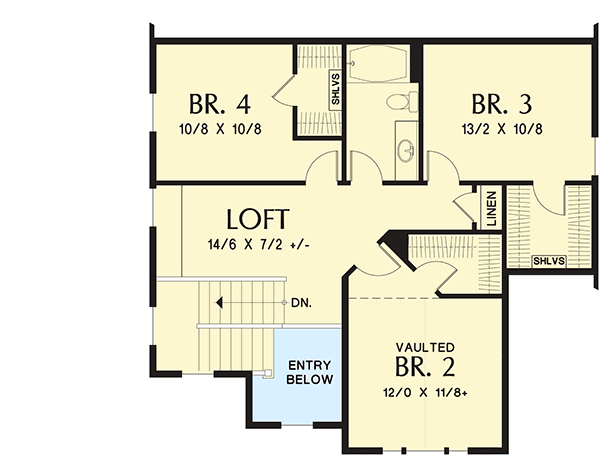 Plan 69608AM: Master Down Craftsman with Options - Floor Plan - 2nd Floor - Craftsman, Northwest