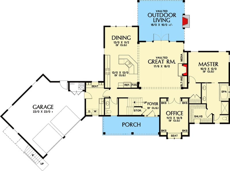 Plan 69610AM: Traditional Home with Detached Apartment Studio - Floor Plan - Main Level - Country, Traditional
