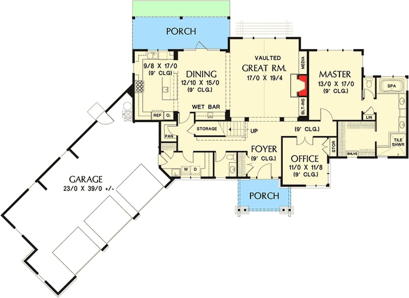 Plan 69611AM: Rugged 3 Bed House Plan - Floor Plan - Main Level - Craftsman, Mountain, Northwest, Rustic