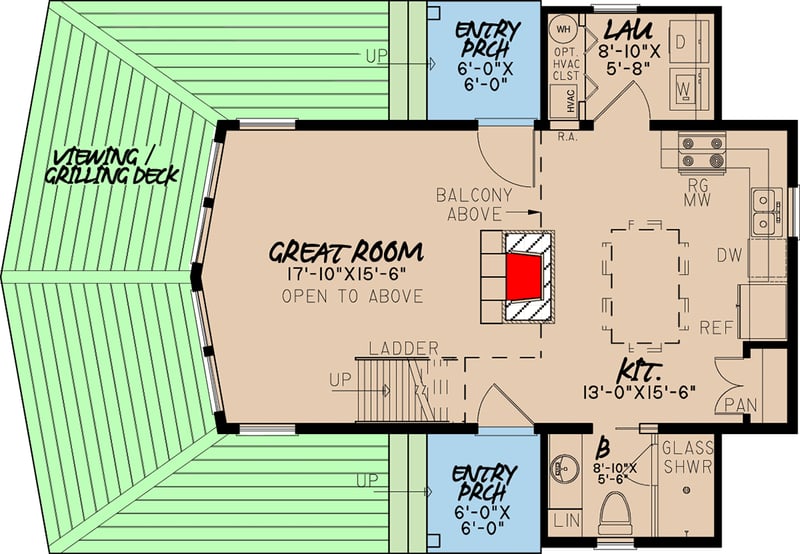 Plan 70504MK: Charming Mountain Retreat with Loft and Wrap Around Porch - Floor Plan - Main Level - Mountain, Vacation