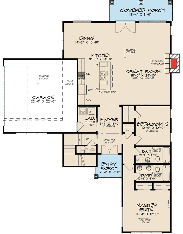Plan 70510SND: 2 Bed Modern with Upstairs Sleeping Loft - 1911 Sq Ft - Floor Plan - Main Level - Contemporary, Mid Century Modern, Modern