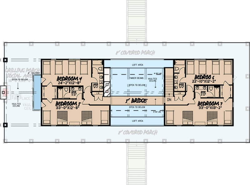 Plan 70518MK: Majestic Country Retreat with 11 Bedrooms and Wrap-Around Porch - Floor Plan - 2nd Floor - Country, Mountain, Vacation