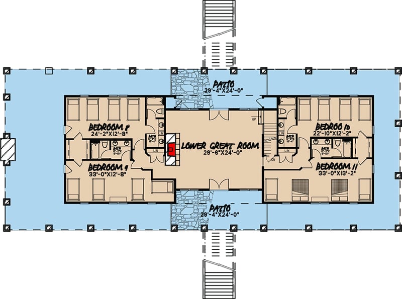 Plan 70518MK: Majestic Country Retreat with 11 Bedrooms and Wrap-Around Porch - Floor Plan - Ground Level - Country, Mountain, Vacation