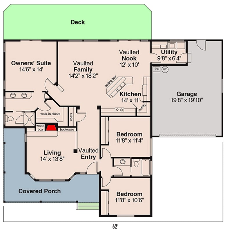 Plan 72007DA: Charming Country Cottage House Plan with Wrap-Around Porch and Split Bedrooms - Floor Plan - Main Level - Cottage, Country, Traditional