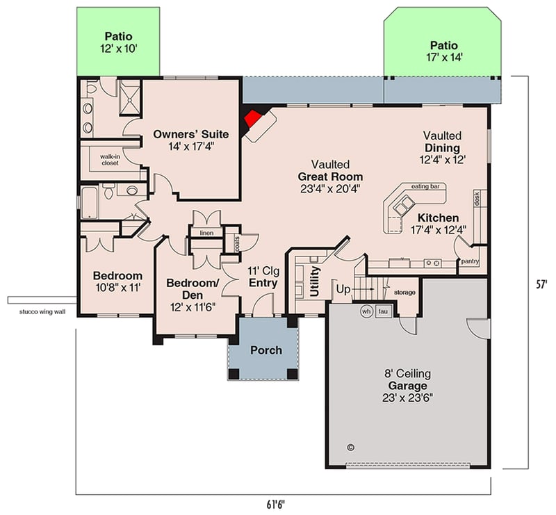 Plan 72039DA: Modern Florida-Style House Plan with 3 Bedrooms and Bonus Room - Floor Plan - Main Level - Florida-Style, Mediterranean