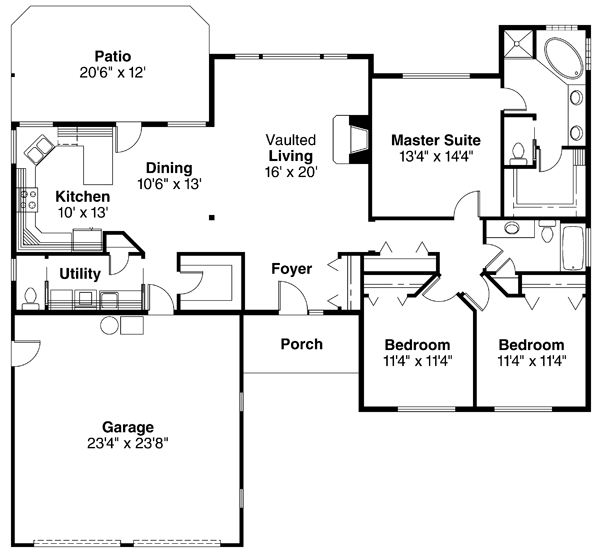 Plan 72075DA: Handsome Front Facade - Floor Plan - Main Level - Ranch