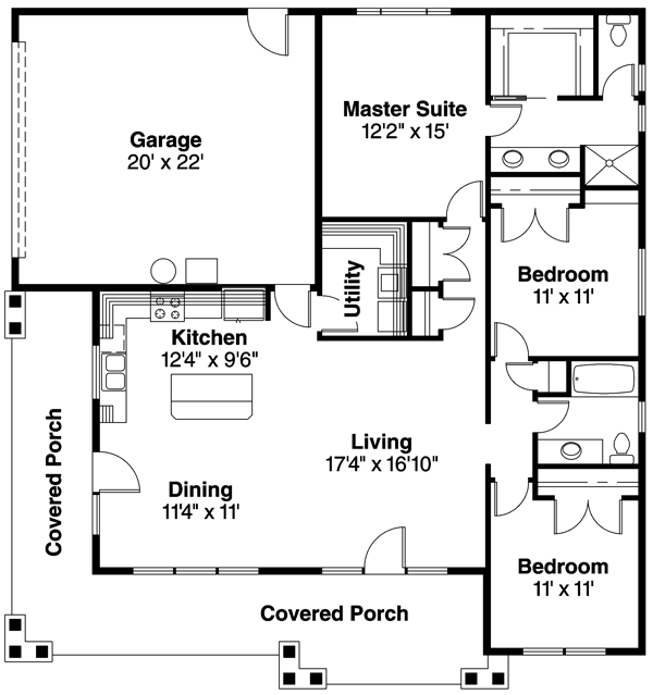 Plan 72128DA: 3 Bedroom House Plan for a Smaller Lot - 1456 Sq Ft - Floor Plan - Main Level - Cabin, Cottage, Northwest, Rustic