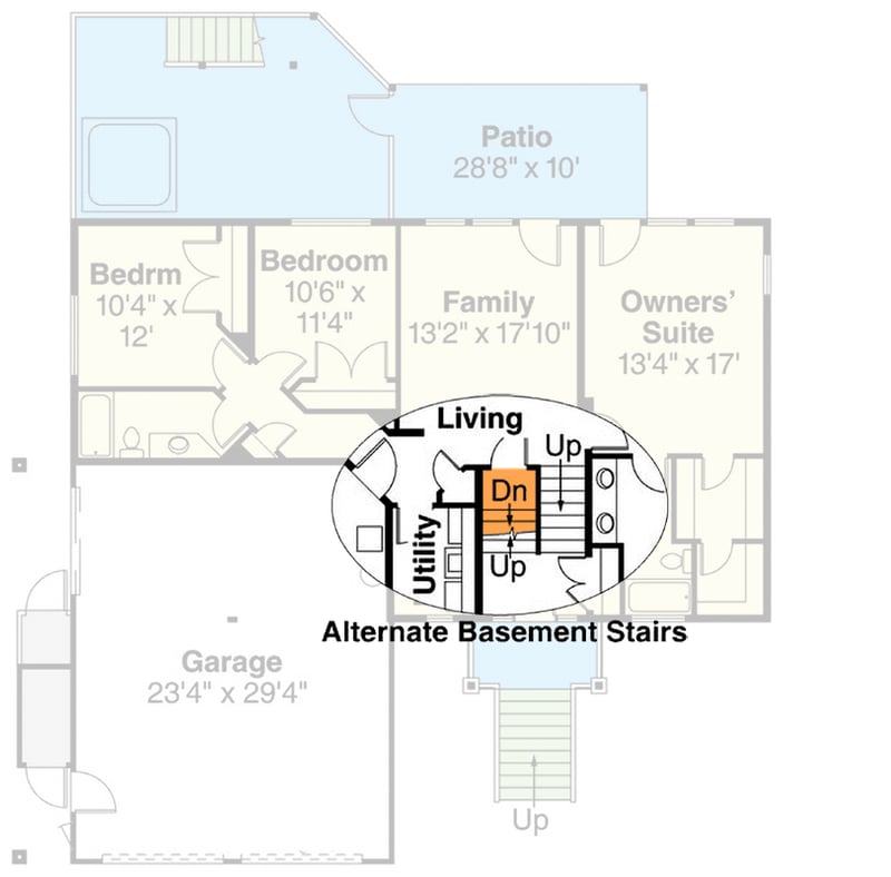 Plan 72197DA: Spacious Northwest Craftsman House Plan with Two Master Suites and 3-Car Garage - Floor Plan - Basement Stairs Location - Craftsman, Northwest, Vacation