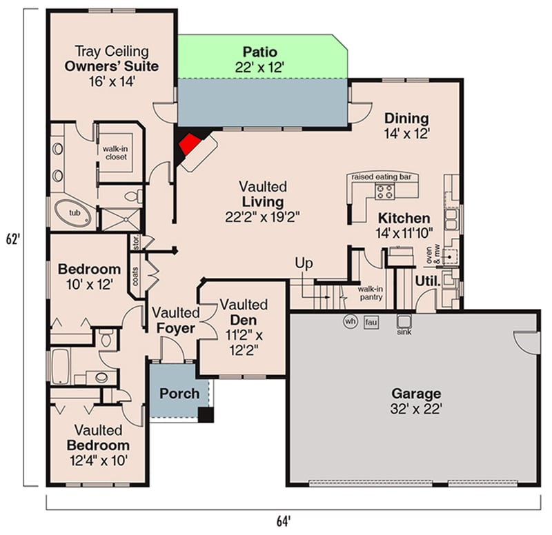 Plan 72232DA: Traditional 3 Car Garage House Plan with Bonus Room Above - Floor Plan - Main Level - Southern, Traditional
