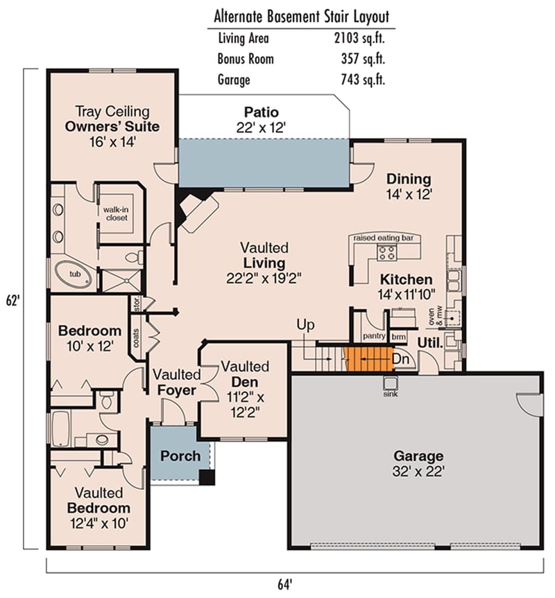 Plan 72232DA: Traditional 3 Car Garage House Plan with Bonus Room Above - Floor Plan - Basement Stairs Location - Southern, Traditional