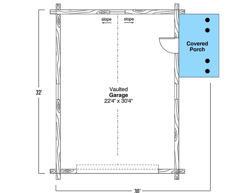 Plan 72321DA: Rustic Log Cabin House Plan with 2 Bedrooms and Wraparound Deck - Floor Plan - Detached 2-Car Garage - Log Cabin, Mountain, Rustic, Vacation