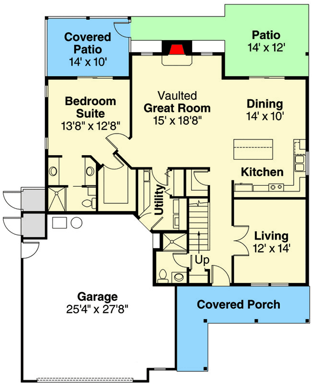 Plan 72427DA: 5-Bedroom Craftsman House Plan with Two-Story Great Room and Main Level Master - Floor Plan - Main Level - Craftsman, Traditional