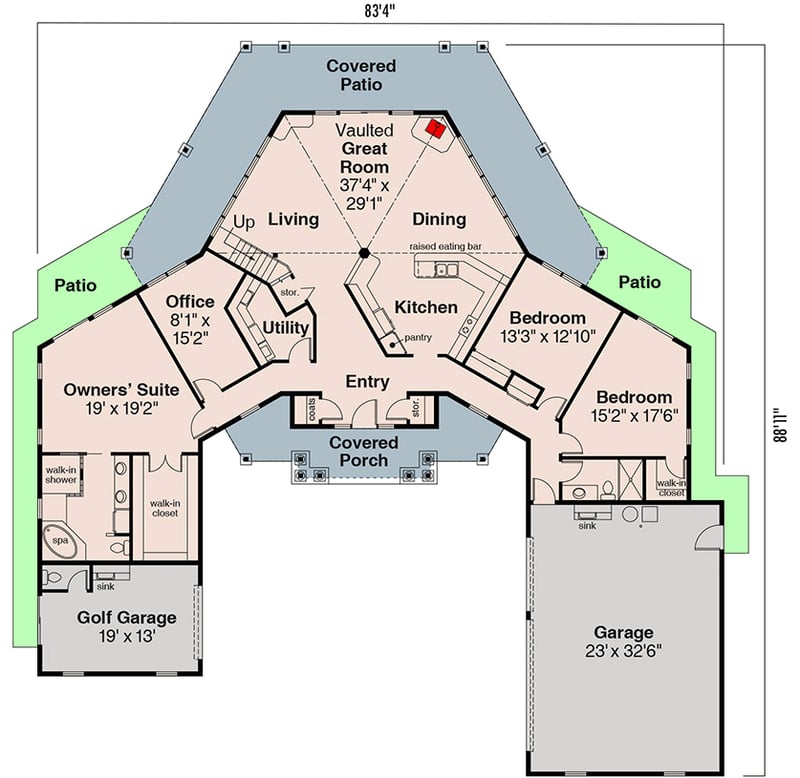Plan 72497DA: Elegant Contemporary Southern House Plan with Two-Story Great Room and Golf Garage - Floor Plan - Main Level - Contemporary, Southern