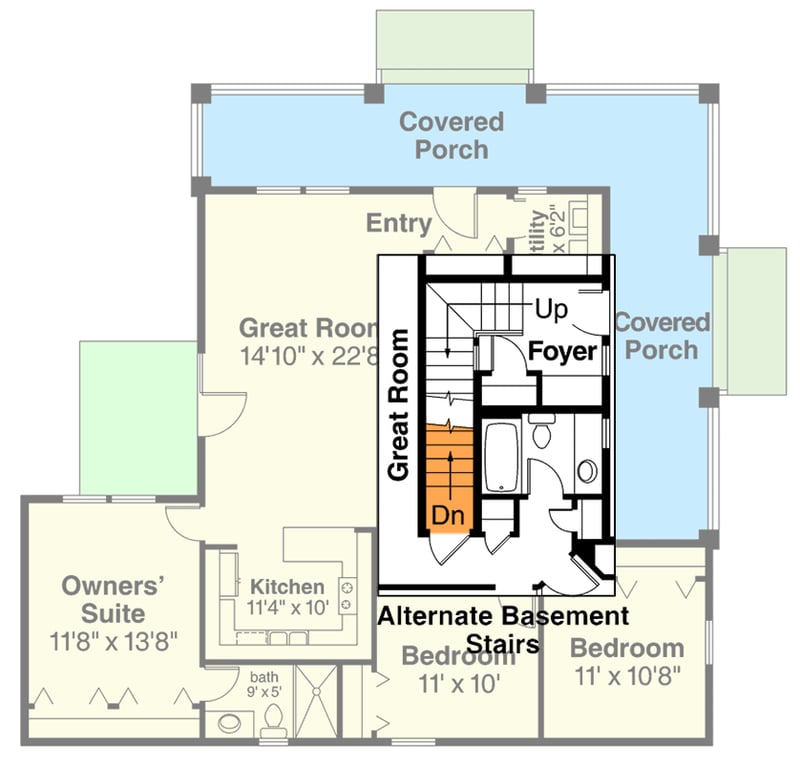 Plan 72534DA: Single Family Curb Appeal with Duplex Utility - Floor Plan - Basement Stairs Location - Country, Craftsman, Traditional