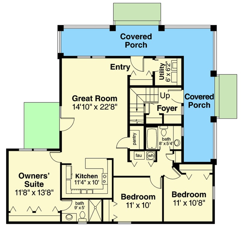 Plan 72534DA: Single Family Curb Appeal with Duplex Utility - Floor Plan - Main Level - Country, Craftsman, Traditional