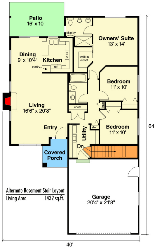 Plan 72625DA: Narrow Lot Southern Home - Floor Plan - Main Level - Basement Version - Southern
