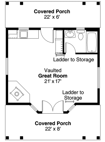 Plan 72666DA: Vaulted Guest Cottage - Floor Plan - Main Level - Cottage, Vacation