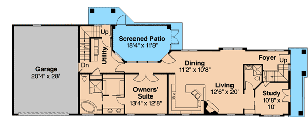 Plan 72674DA: Townhome Plan with Guest Apartment - Floor Plan - Main Level - Traditional