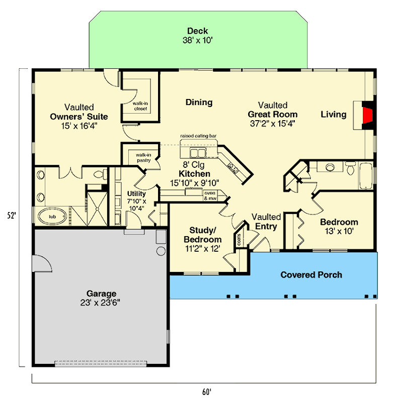 Plan 72676DA: Classic 2 or 3 Bedroom Ranch House Plan with  Vaulted Great Room - 1884 Sq Ft - Floor Plan - Main Level - Ranch, Traditional
