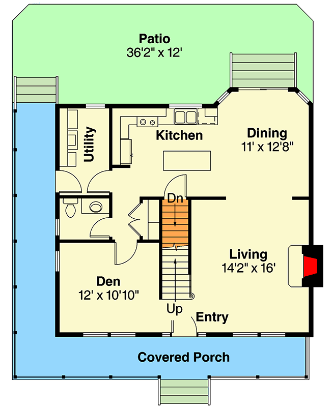Plan 72682DA: 3-Bedroom Country House Plan with Wrap-Around Porch - Floor Plan - Main Level - Country, Traditional