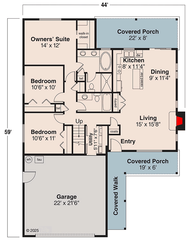 Plan 72697DA: Compact Ranch House Plan with Rear Patio - 1369 Sq Ft - Floor Plan - Main Level - Northwest, Ranch