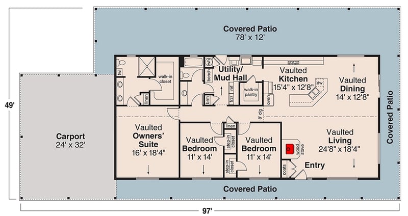 Plan 72772DA: 3 Bed Country Ranch With Wraparound Porch - Floor Plan - Main Level - Country, Ranch